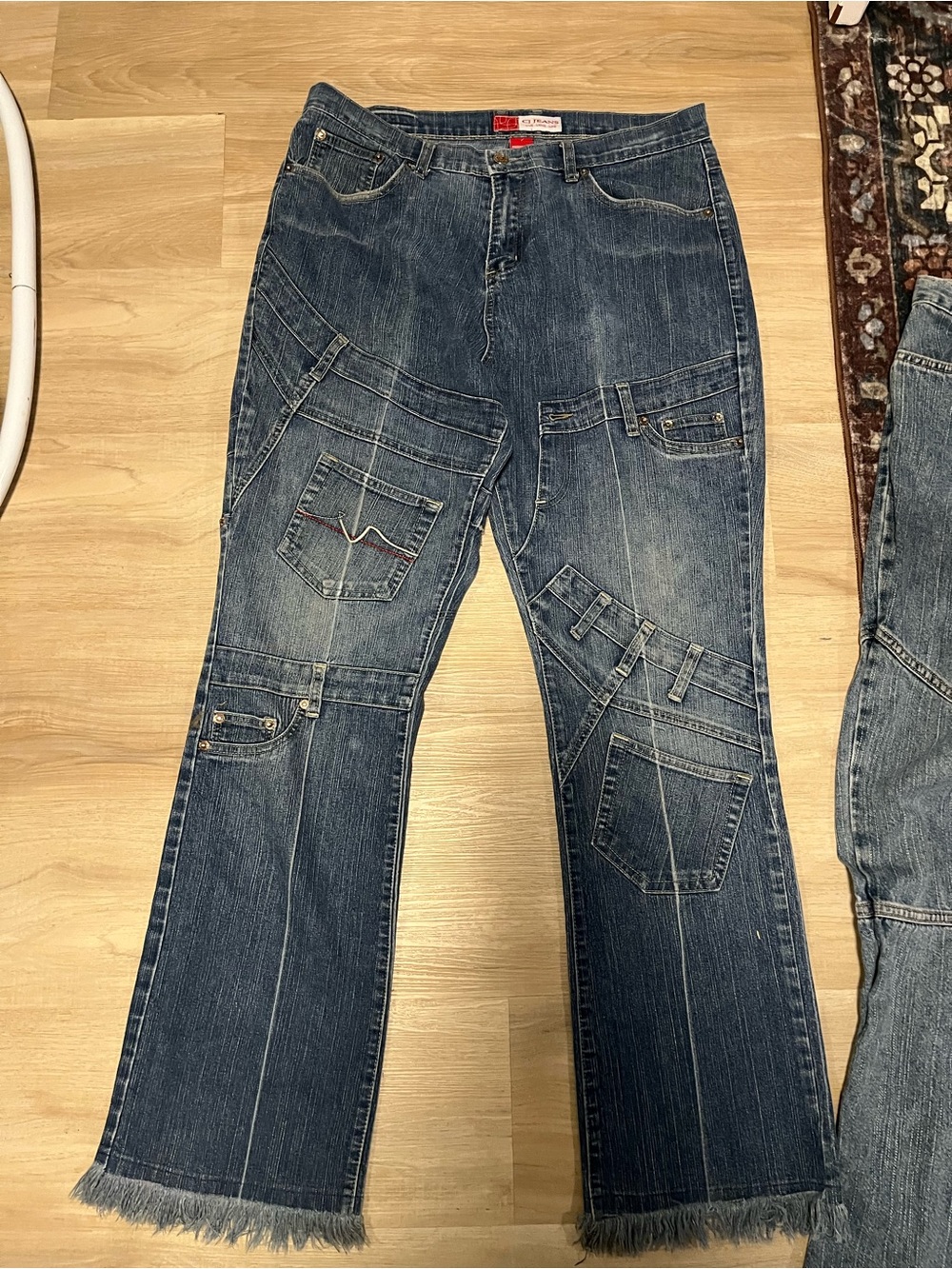 Women’s Vintage Y2K Blue Patchwork Denim Jeans 33W/14 33” waist